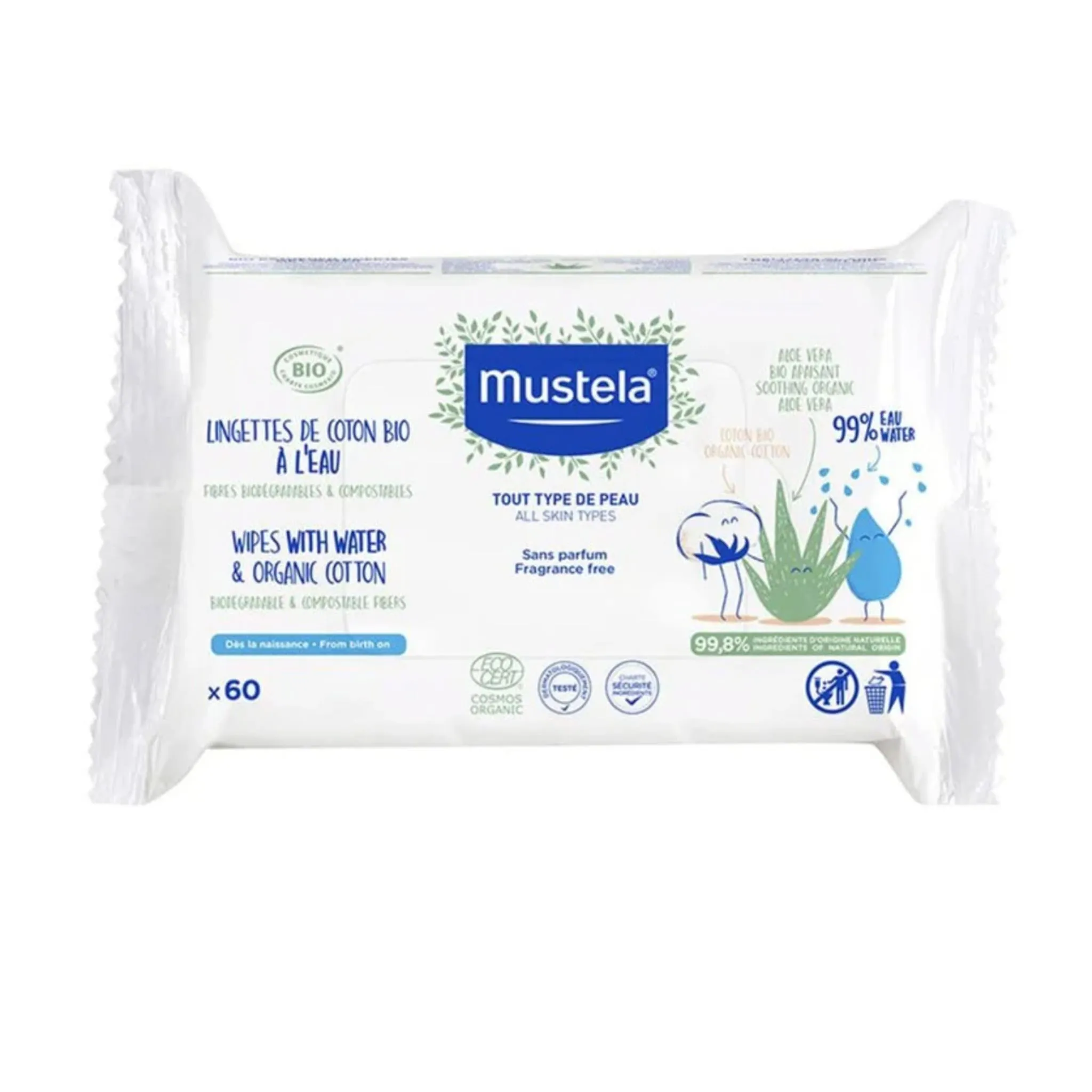 Mustela Lingette Nettoyante en Coton Bio (60)