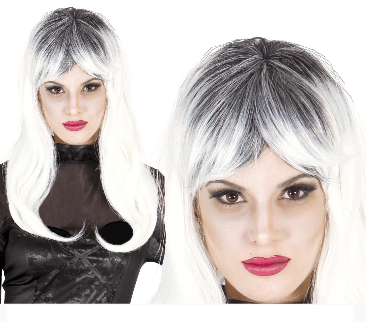 Halloween Pruik Lang Haar Zwart Wit