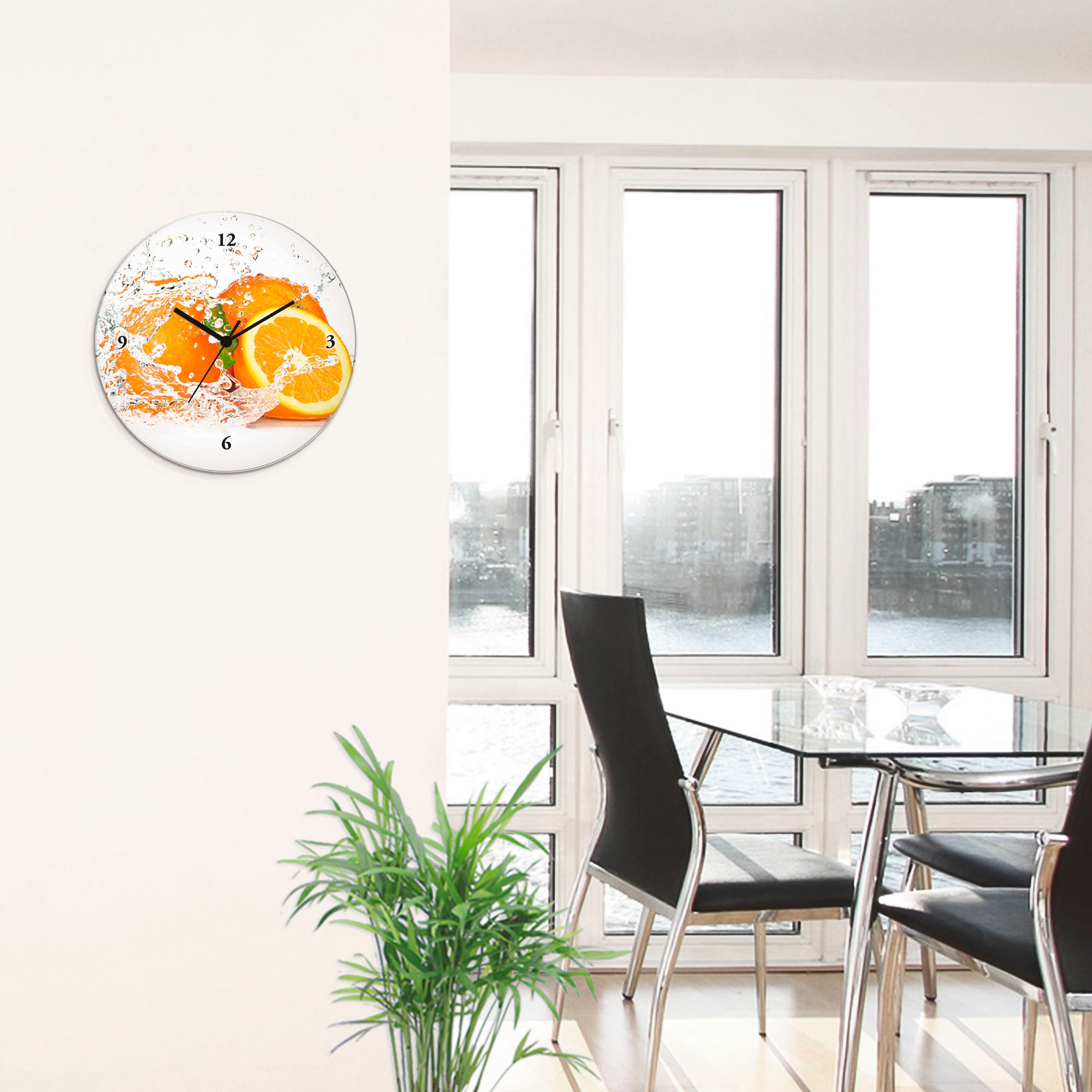 Artland Wanduhr »Orange mit Spritzwasser« wahlweise mit  Quarz- oder Funkuhrwerk, lautlos ohne Tickgeräusche