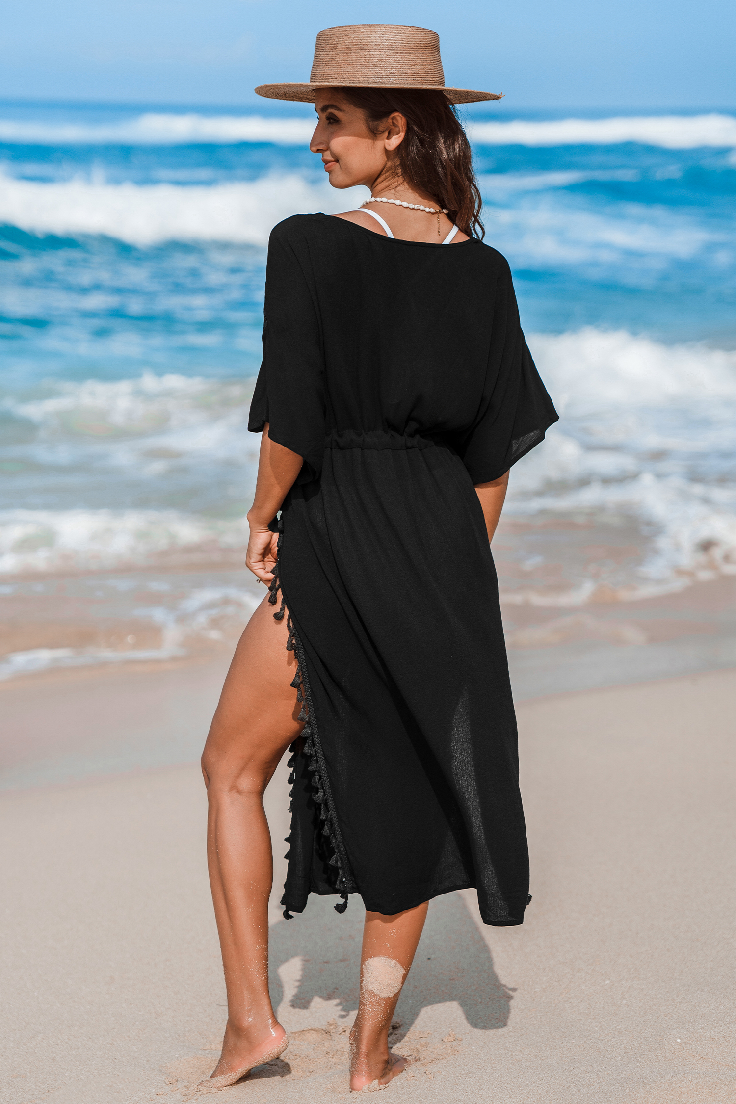 Robe cover up à glands noire
