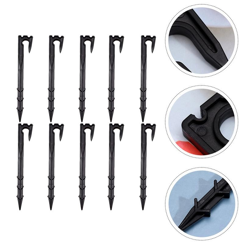 (100er Set) 20cm Bewässerungs Bodennägel Tropfschlauch Halterung - Schwarz