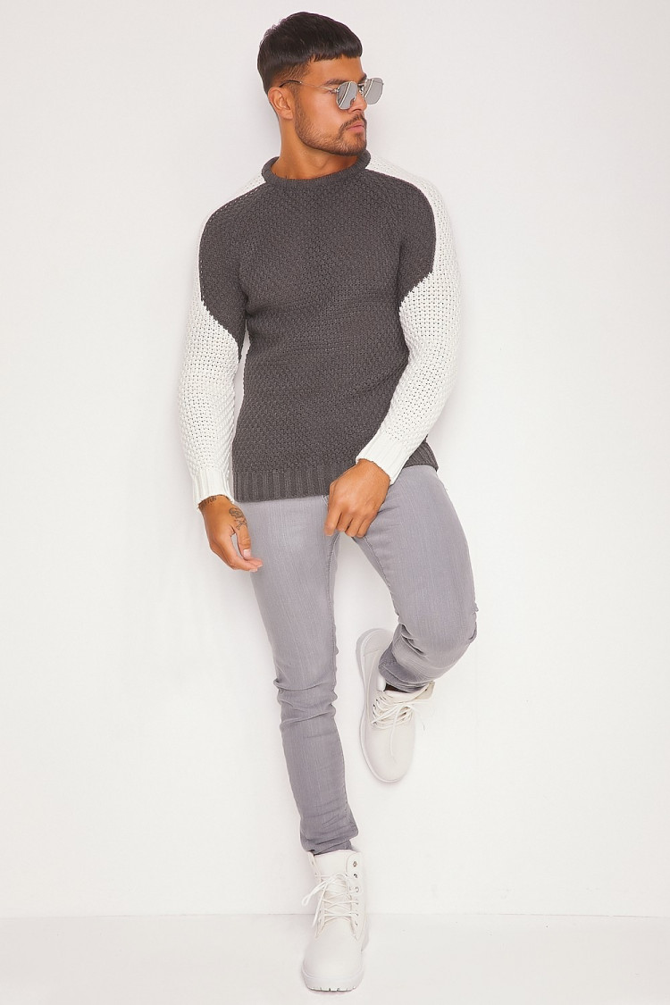 Pull en maille bicolore gris/blanc