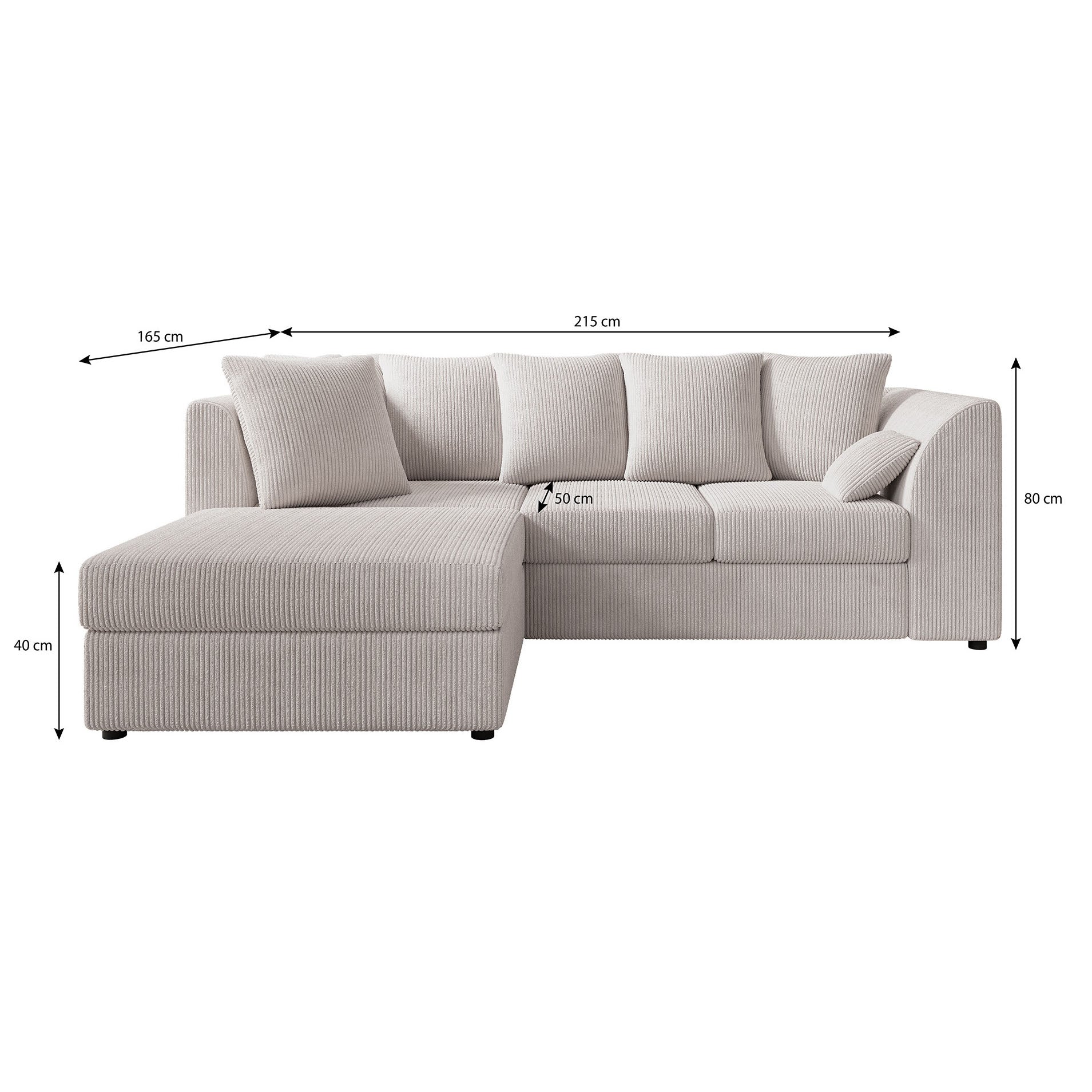 Alfort - Hoekbank 3-zits met chaise longue - Ribstof beige - Links