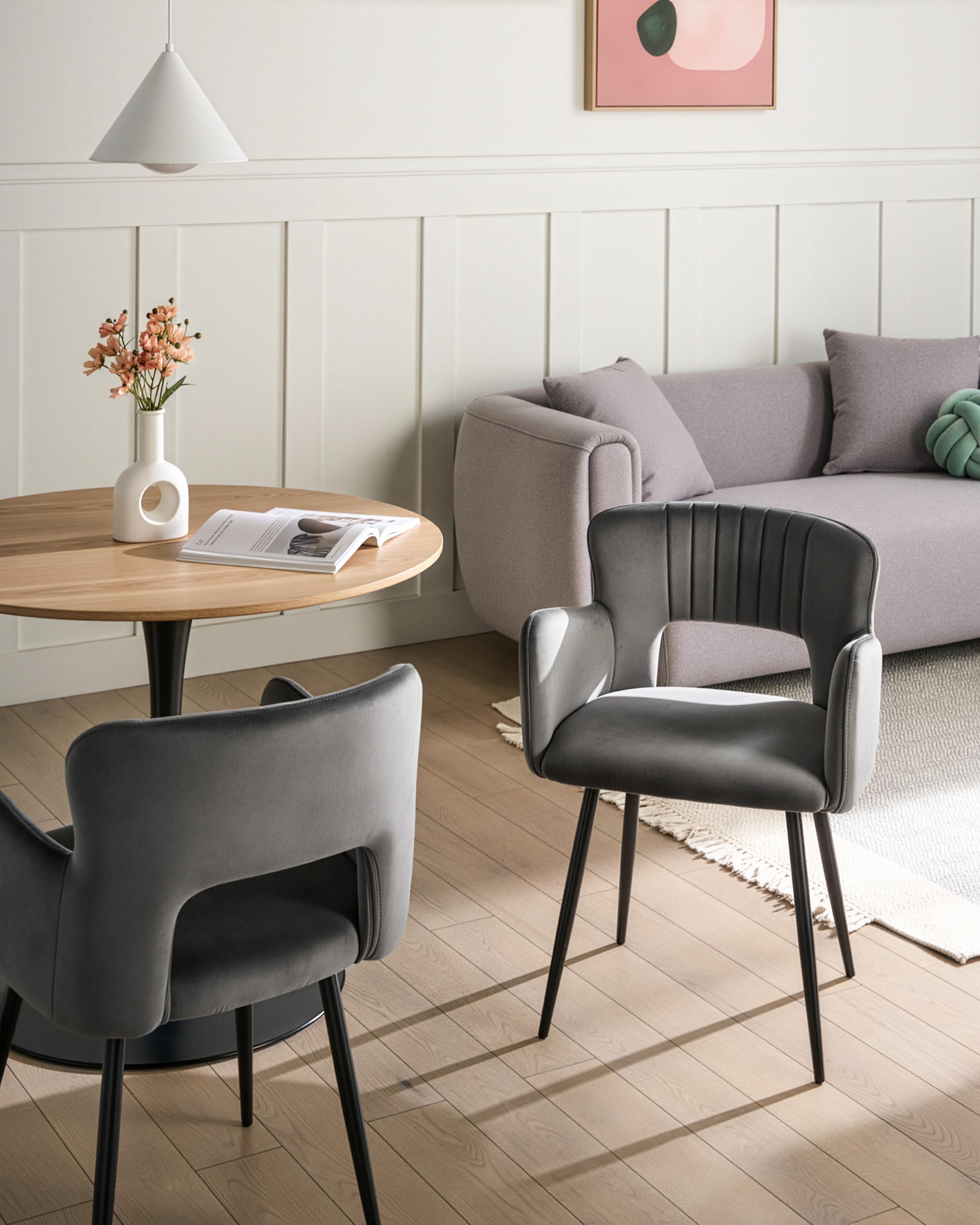 Set van 2 eetkamerstoelen SANILAC Fluweel Donkergrijs