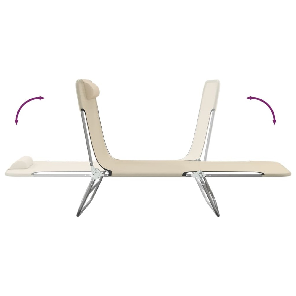 Chaises longues pliables 2 pcs crème textilène et acier