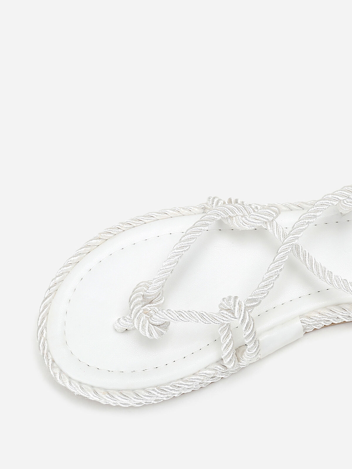 Nu-pieds en corde tressée à fine plateforme- Blanc