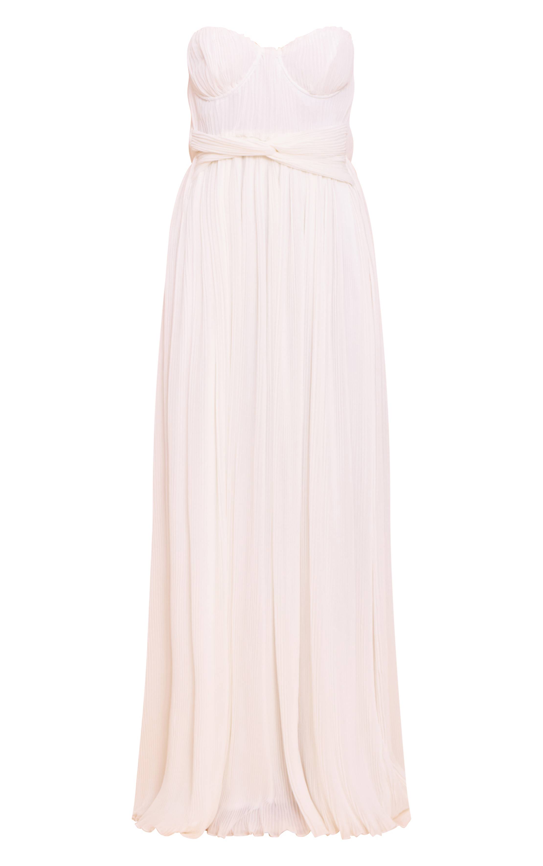 Crème Robe Longue Plissée À Bord Festonné Petite