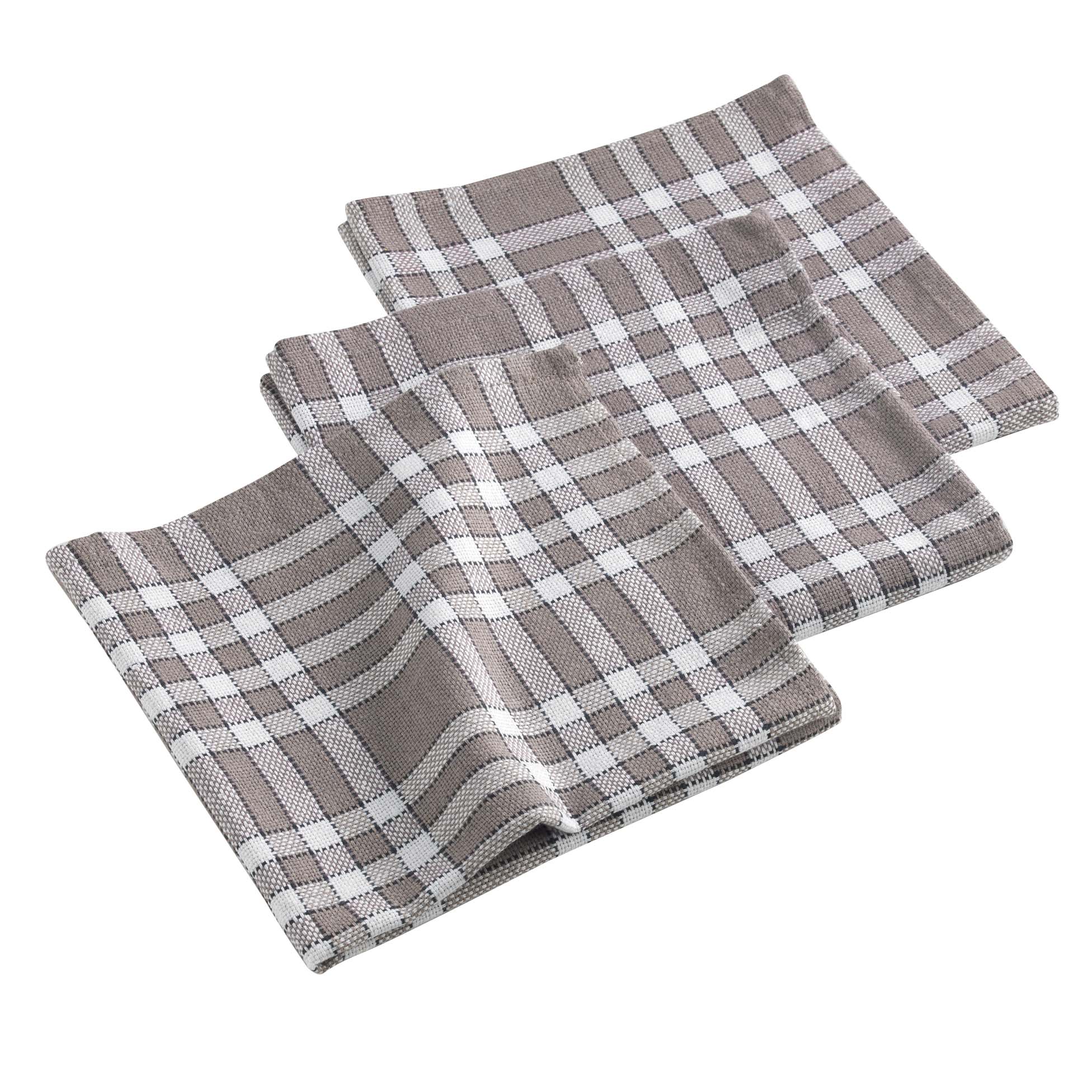 3x Landhaus Stoffservietten Baumwolle 45x45 taupe kariert Stoff Tisch Servietten