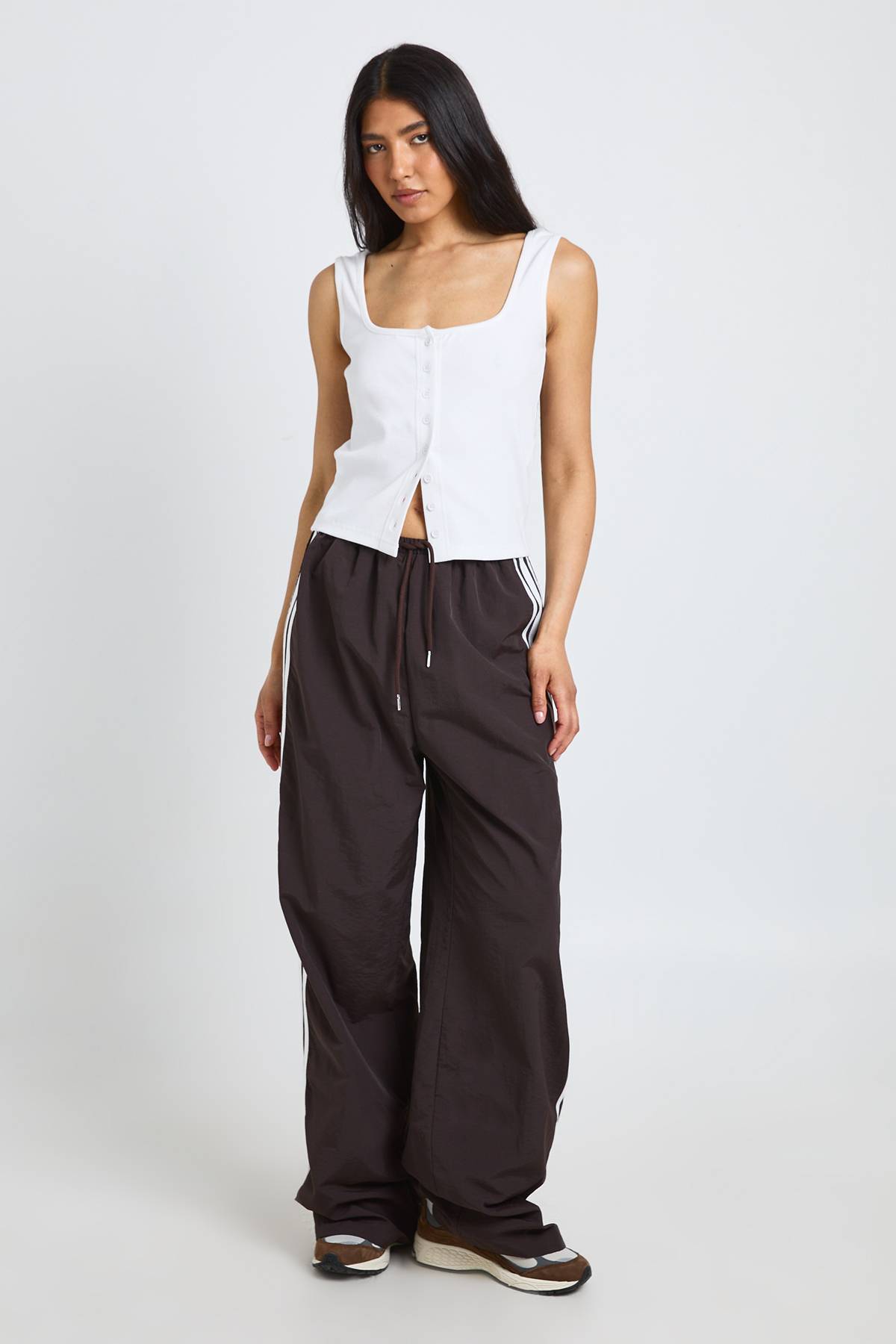 boohoo Pantalon Large En Nylon Avec Bande Latérale - Coupe Longue