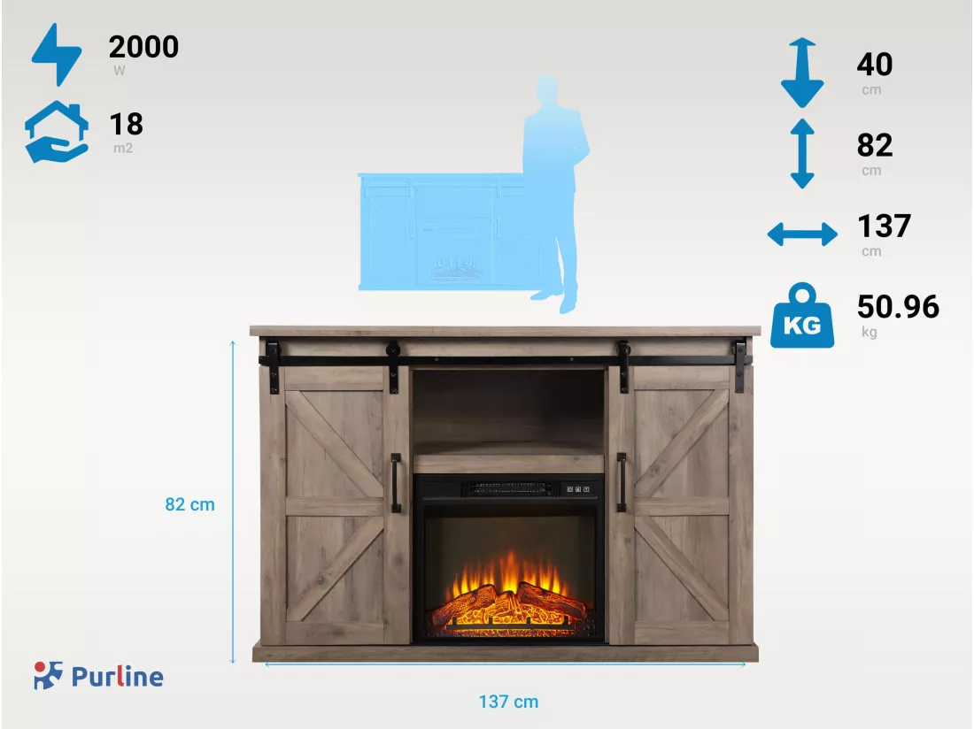 Buffet rustique avec cheminée électrique 2000W