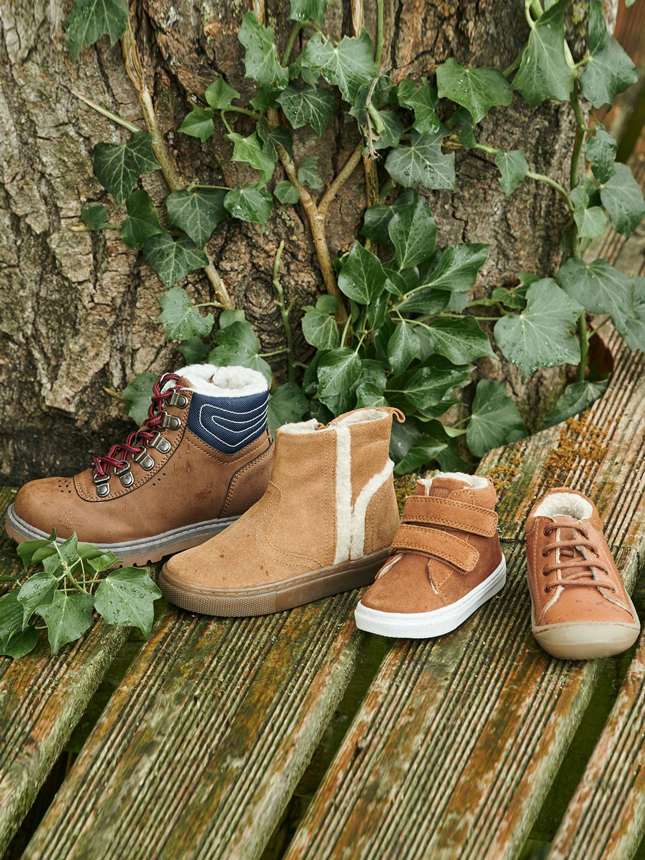 Botas de cano curto com zíper e cadarço, para meninos, marrom médio liso