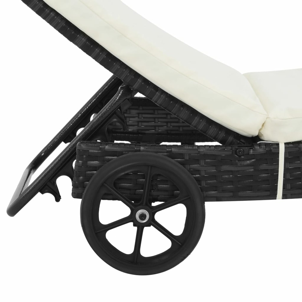 Transat chaise longue bain de soleil lit de jardin terrasse meuble d'extérieur avec roues et coussin résine tressée noir 02_0