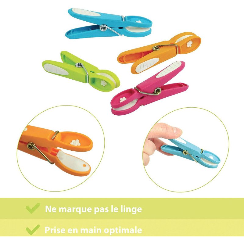 Pince à linge bi-matières extra fortes anti glissantes - Lot de 20