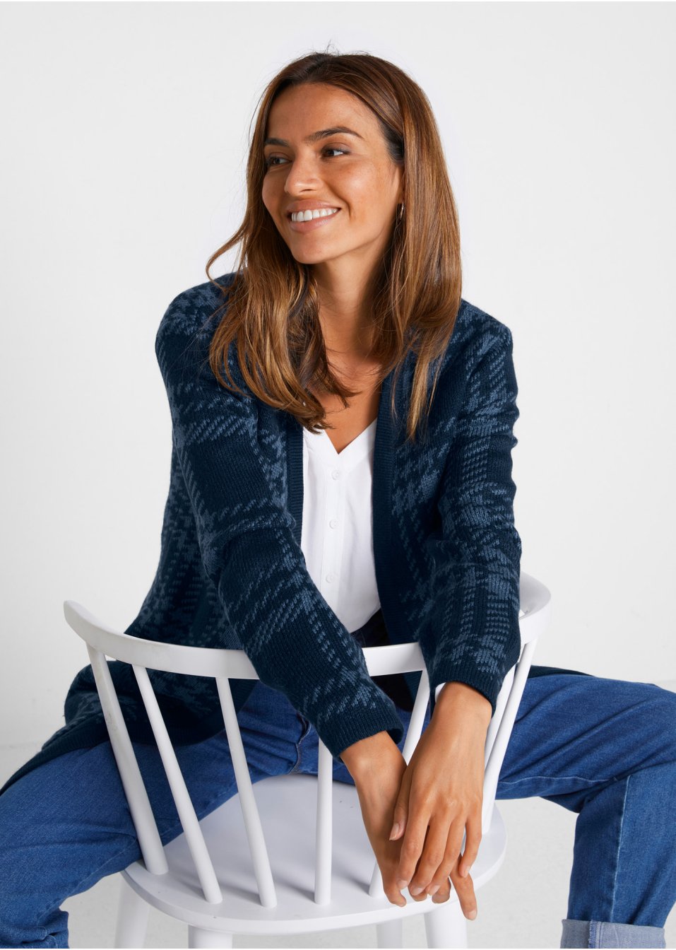 Veste en maille à carreaux avec poches