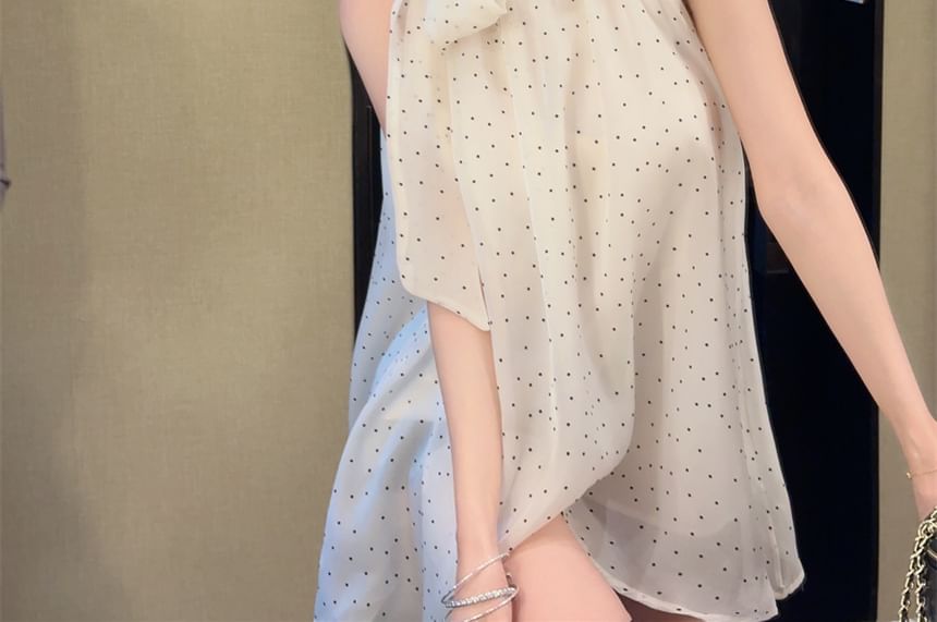 MELLO - Halterblouse met ronde hals en strik