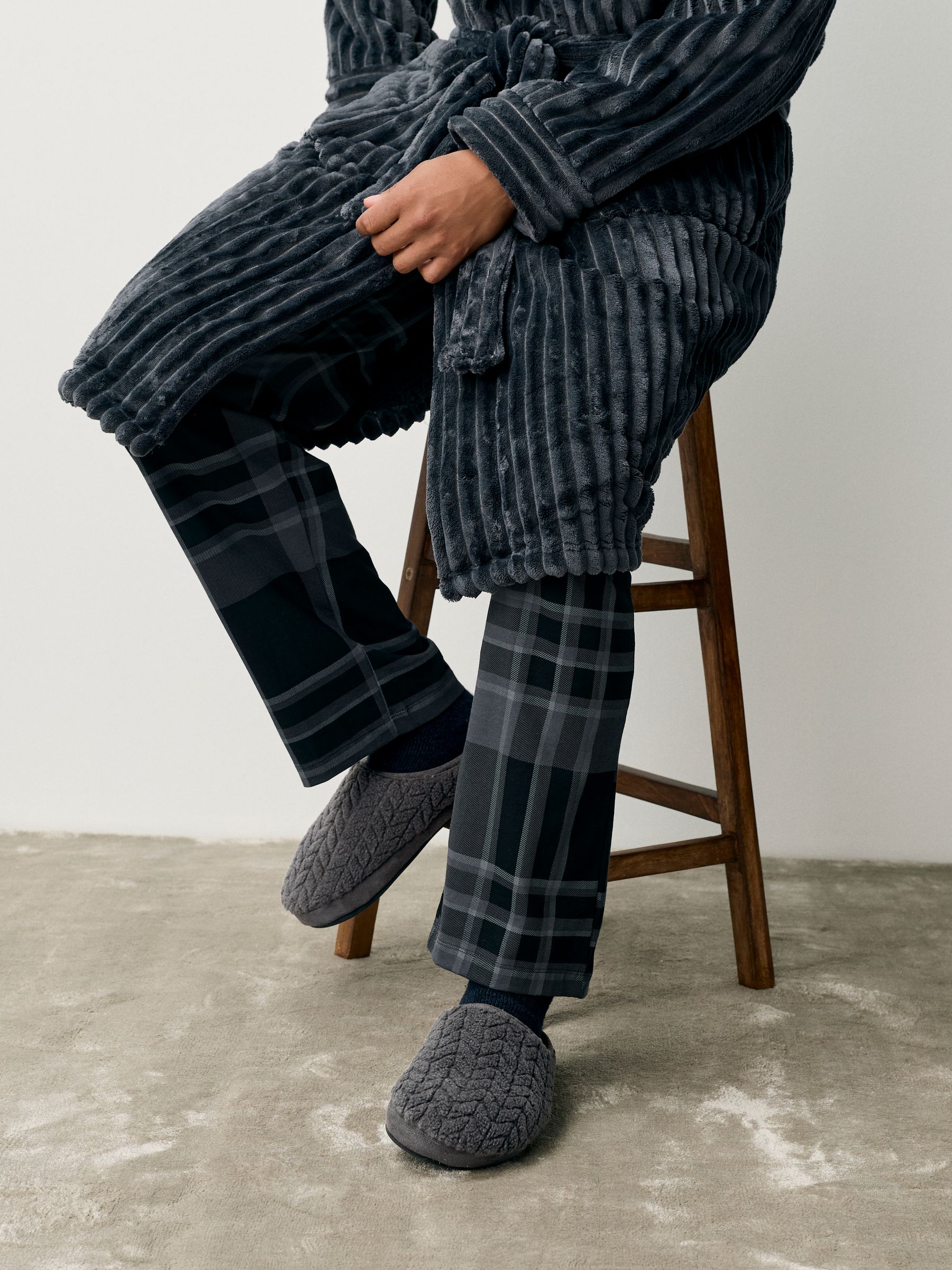 Grijs - Textured Fleece Mule Slippers