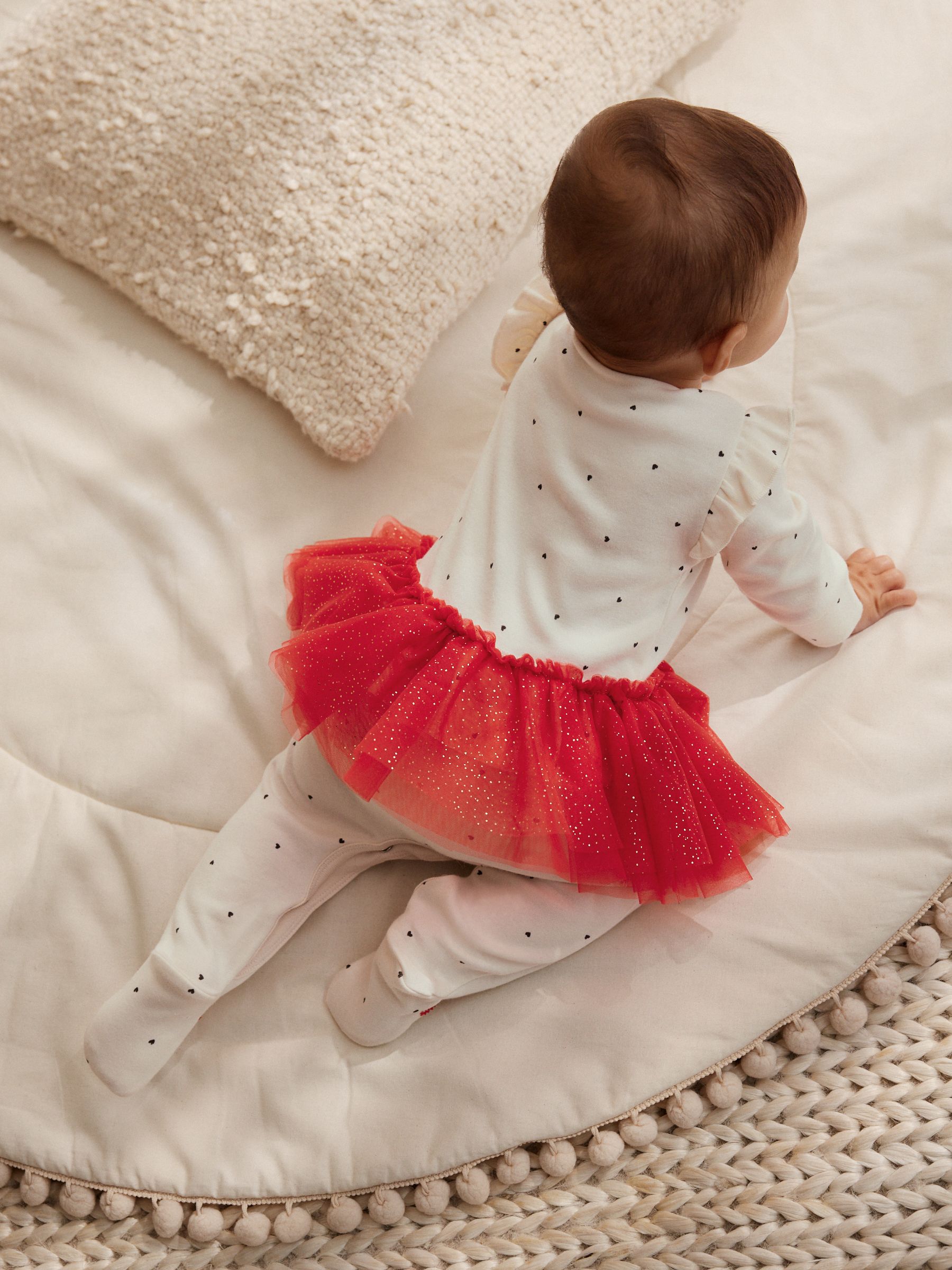 Rode/crèmekleurige tutu-kerstman - Baby-pyjama (0mnd-2jr)