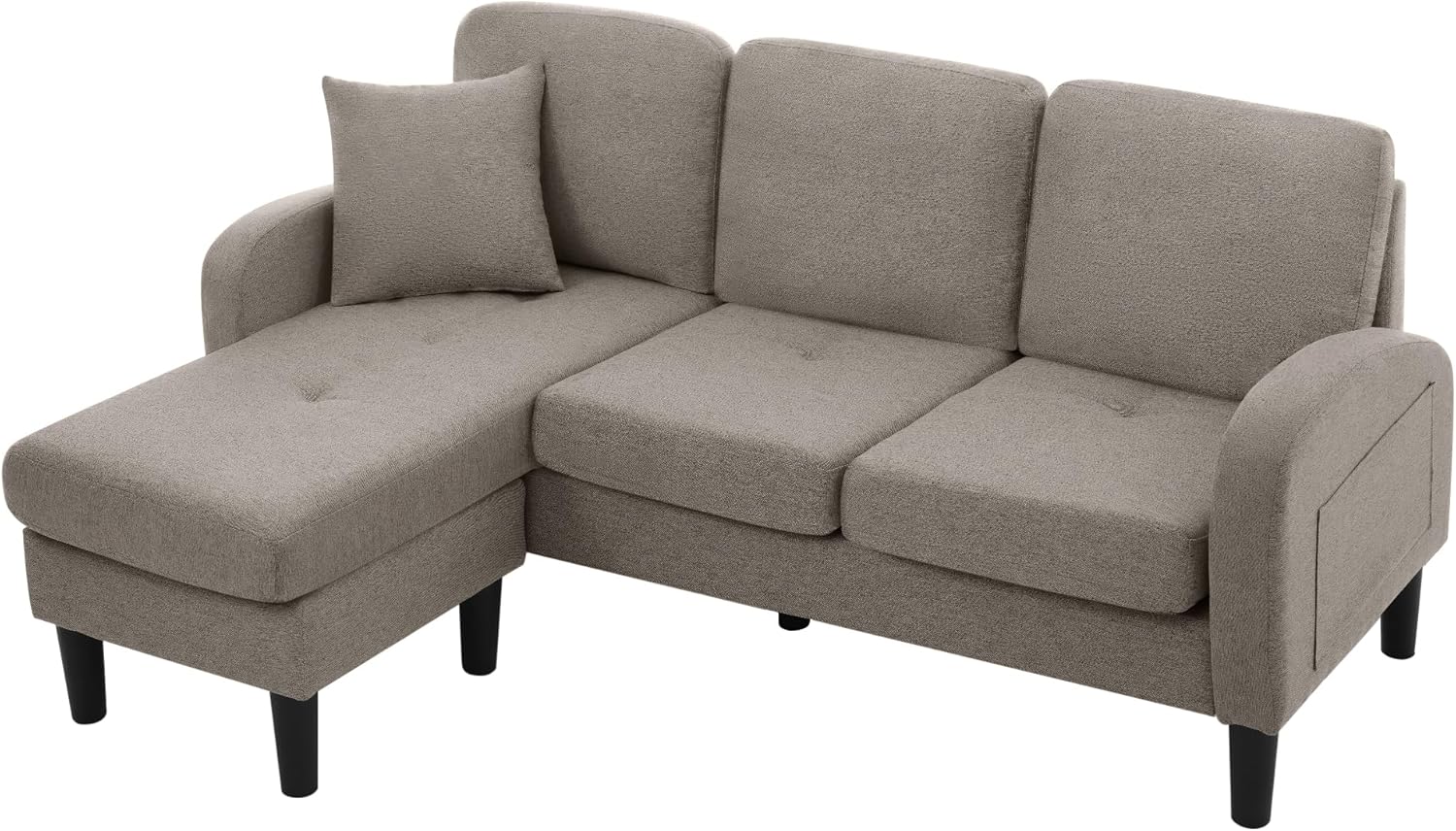 L-Ecksofa Chaiselongue 3-Sitzer Cordbezug Modularsystem umstellbar Links-Rechts-Wechsel Ottomane Polstersitz Kompaktformat Wohnzimmer Apartment Büro Komfortkissen Kunststofffüße (Dunkelgrau)