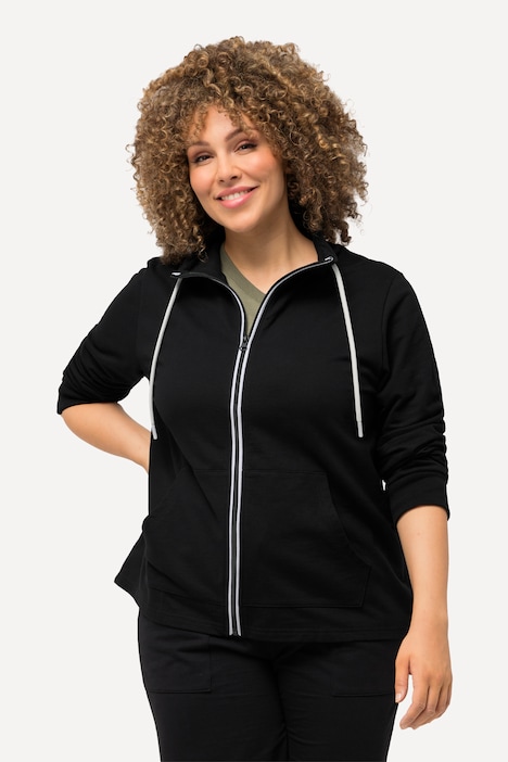 Sweatjacke, Stehkragen, Kängurutasche, hinten länger