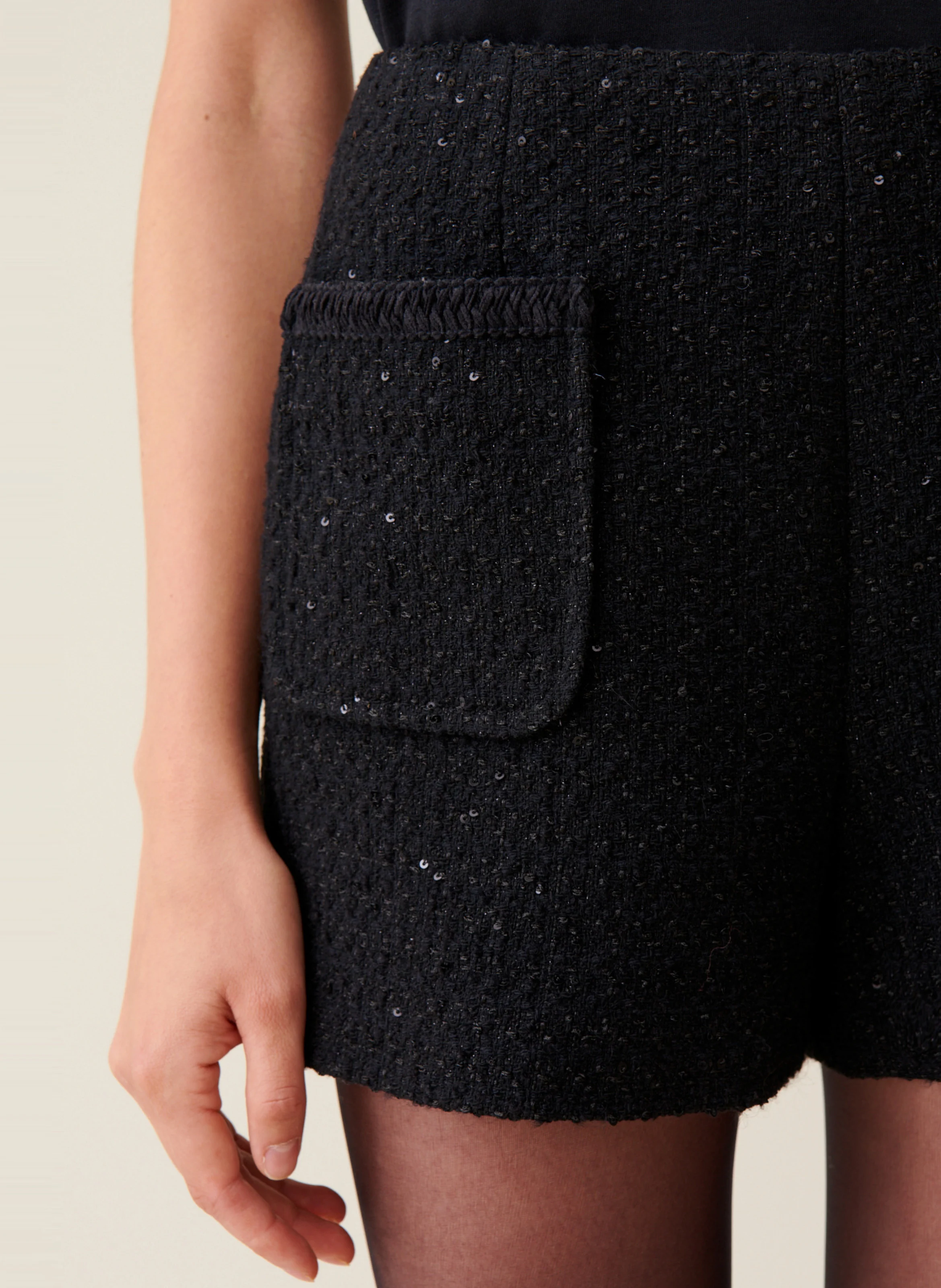 Short effet tweed droit | Noir
