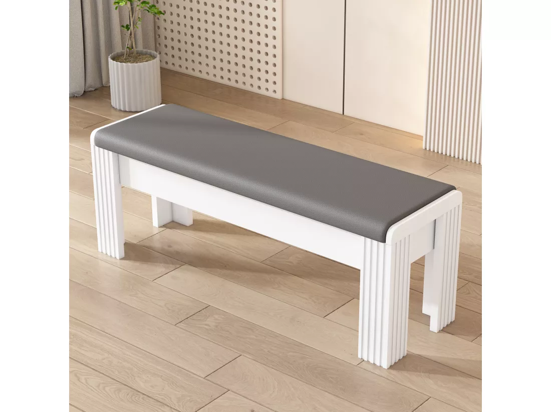 Lot de 2 Bancs rembourrés avec coussin en similicuir - Gris