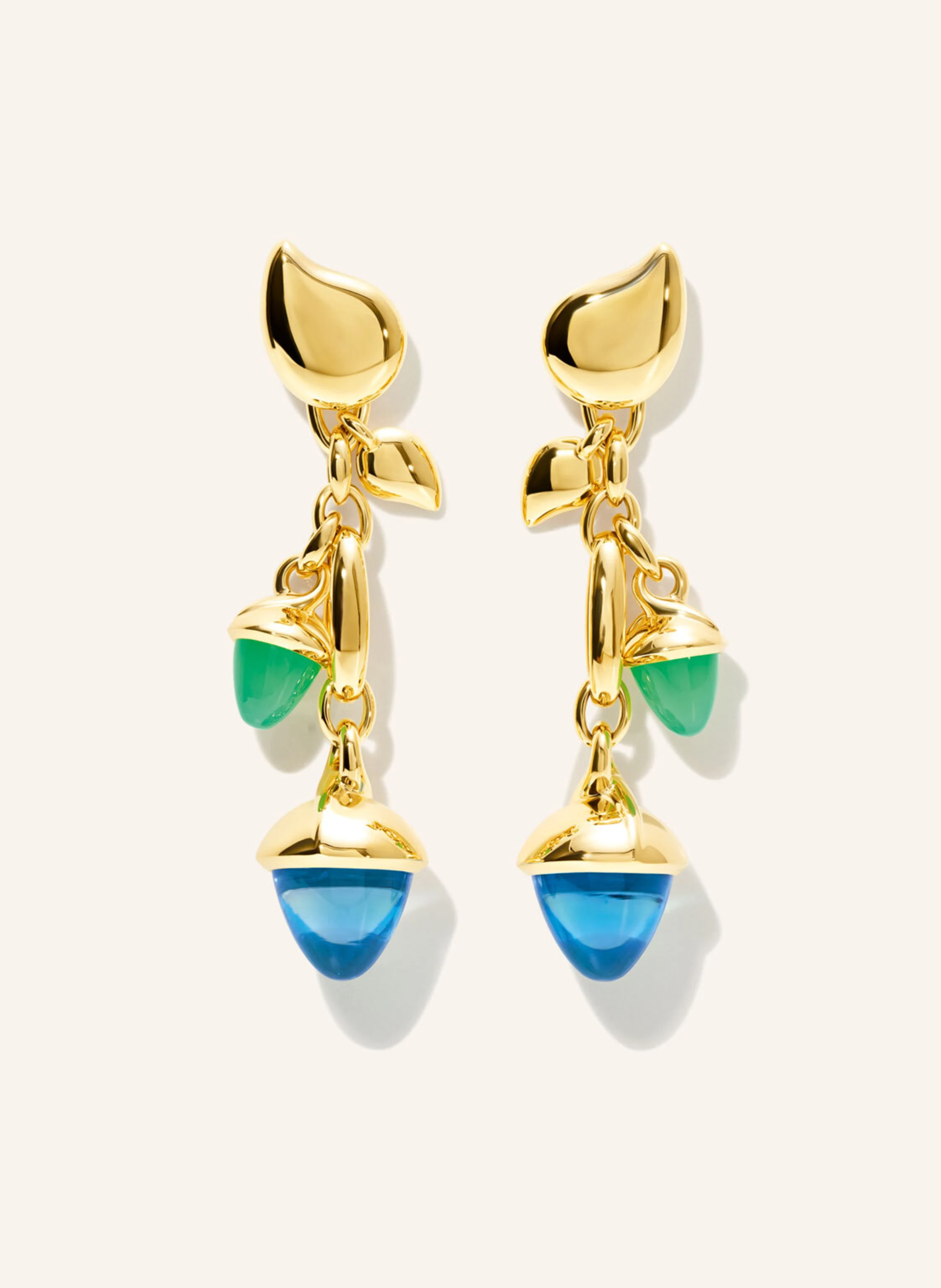 TAMARA COMOLLI Ohrringe OHRRINGE MIKADO DANGLING 2 ACORNS - 'LAGOON' 18K Gelbgold