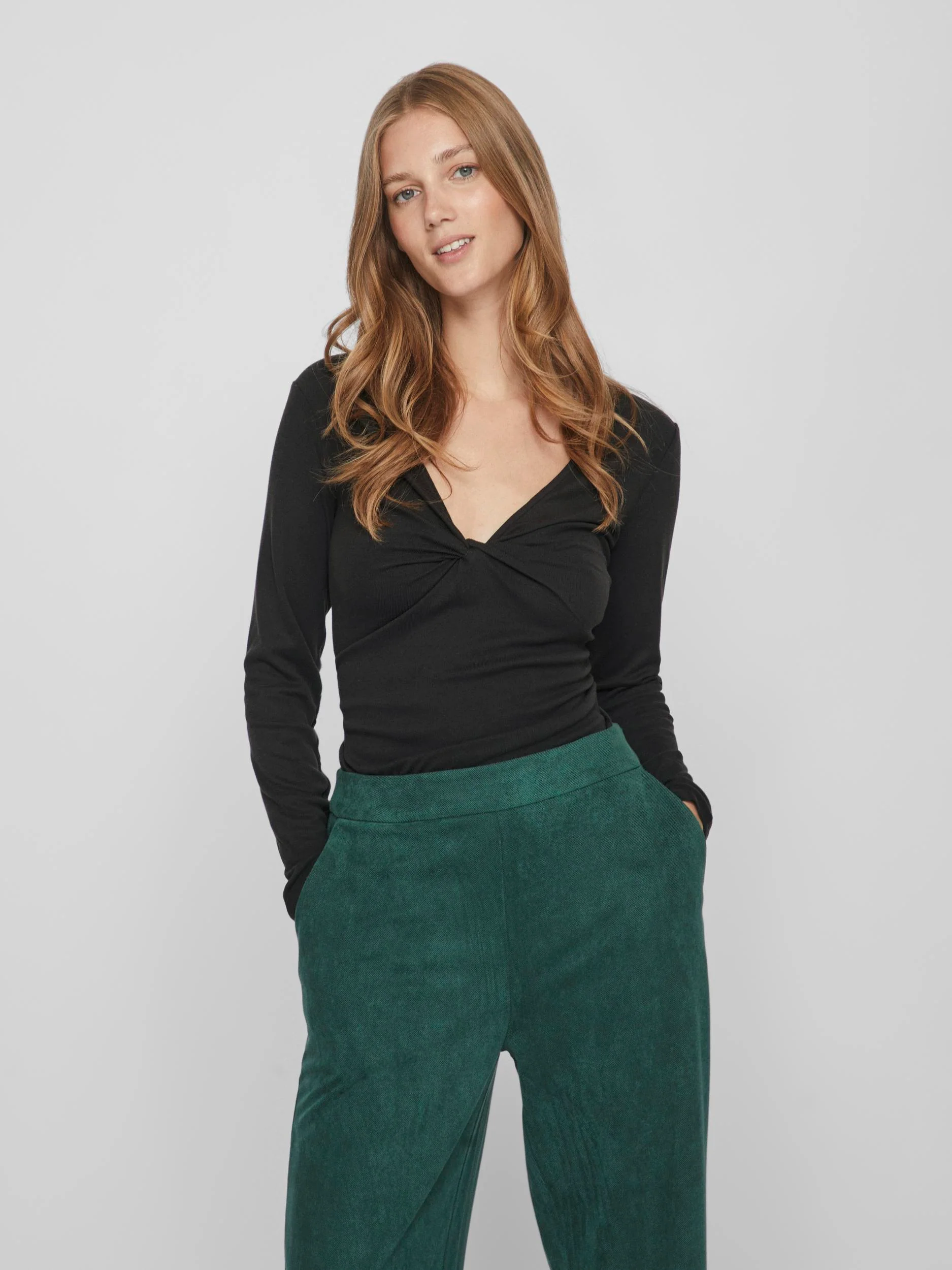 Vila  Vilullu Knot langærmet t-shirt - sort