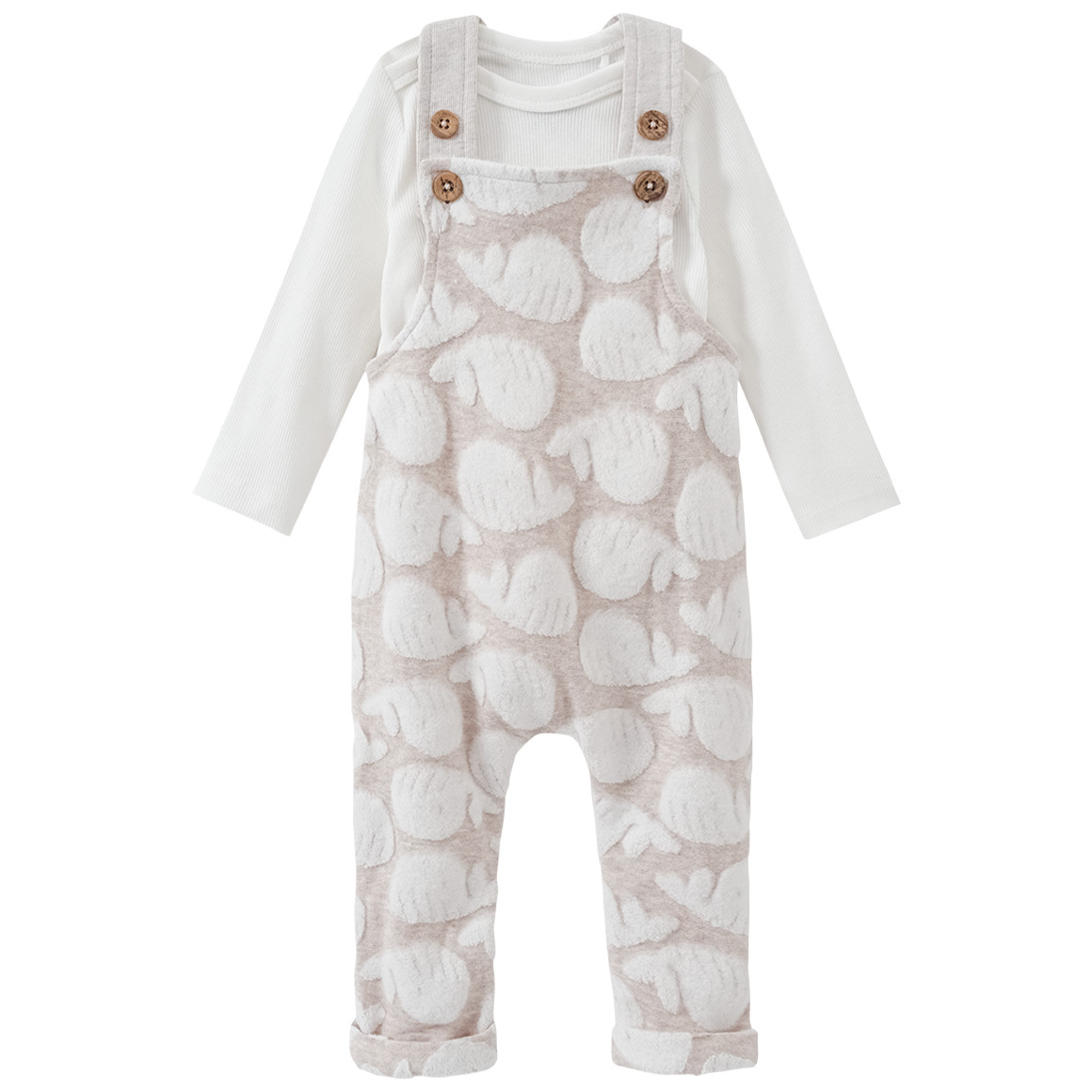 Topomini Baby Strampler und Langarmbody im Set beige / cremeweiss