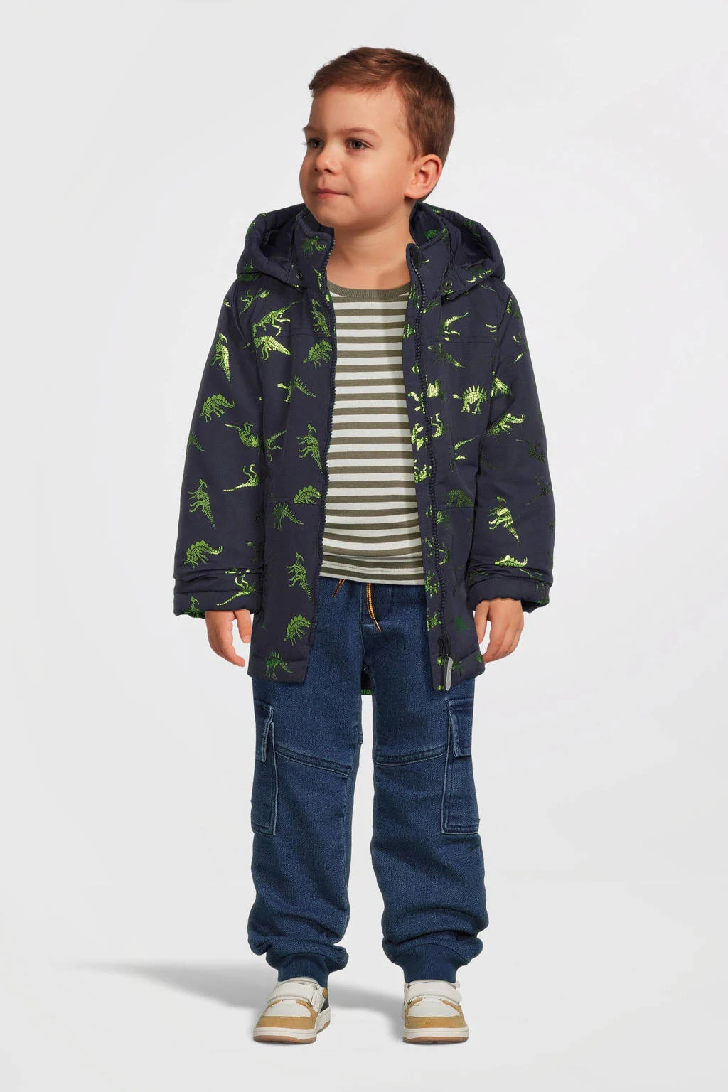 NAME IT winterjas NMMMAX met all over print donkerblauw/groen
