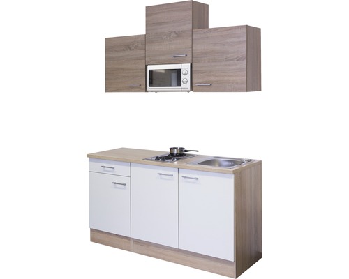 Flex Well enkele keuken met apparatuur Samoa 150,5 cm wit sonoma eiken mat gedemonteerde variant omkeerbaar 00007955