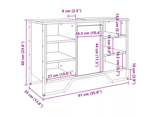 Armoire lavabo de salle de bain chêne fumé 91x35x60 cm