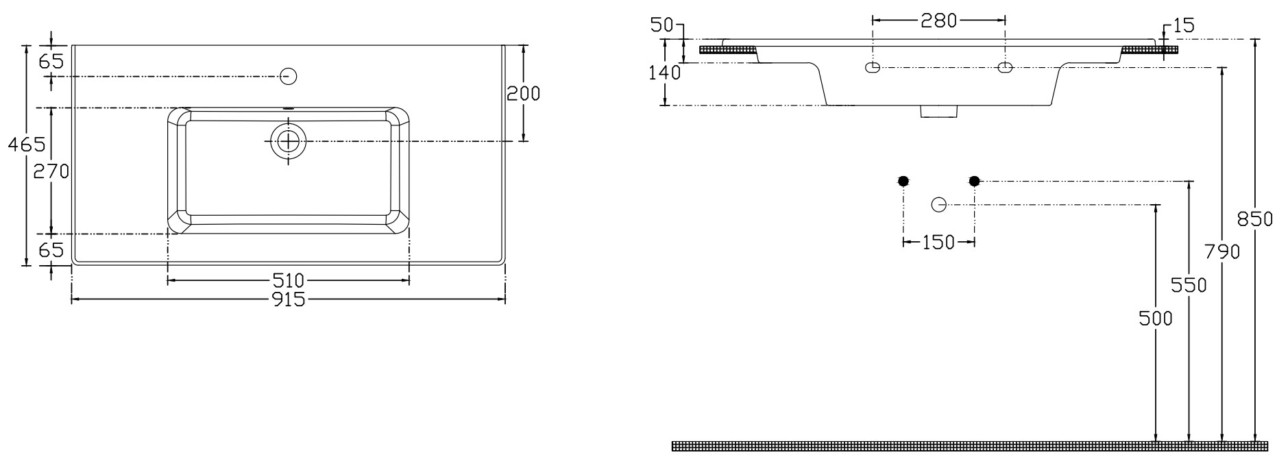 Isvea Sistema T inbouw wastafel met kraangat 90cm wit glans