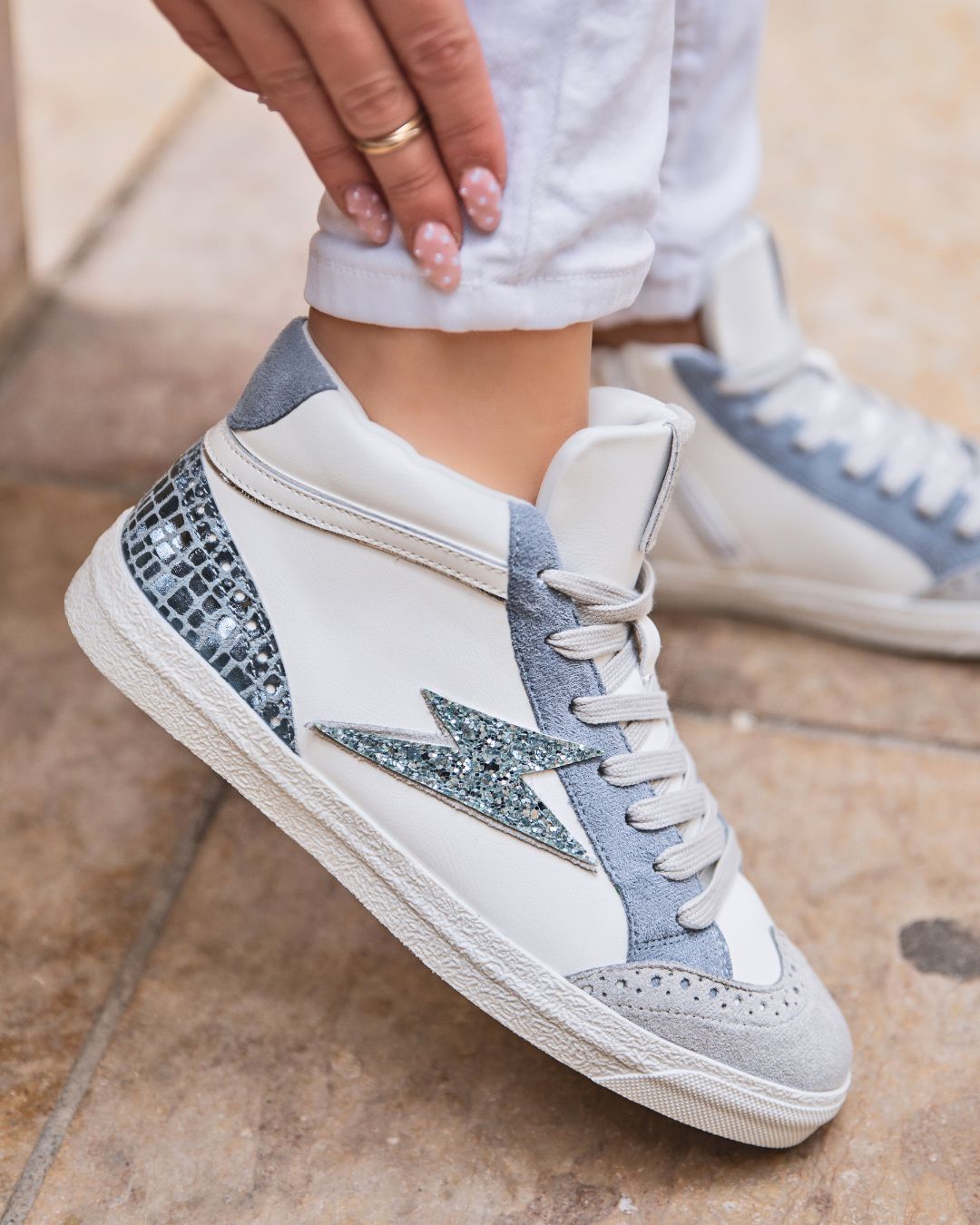Basket femme écair bleue jeans montante - Romane