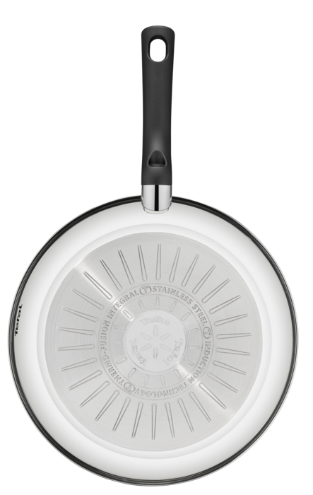 Delicious Batterie de cuisine inox 8 pièces Casserole 16 cm, Faitout 24 cm + couvercle, Poêles revêtues 24/28 cm, Louche, Ecumoire, Feutrine protège-poêles