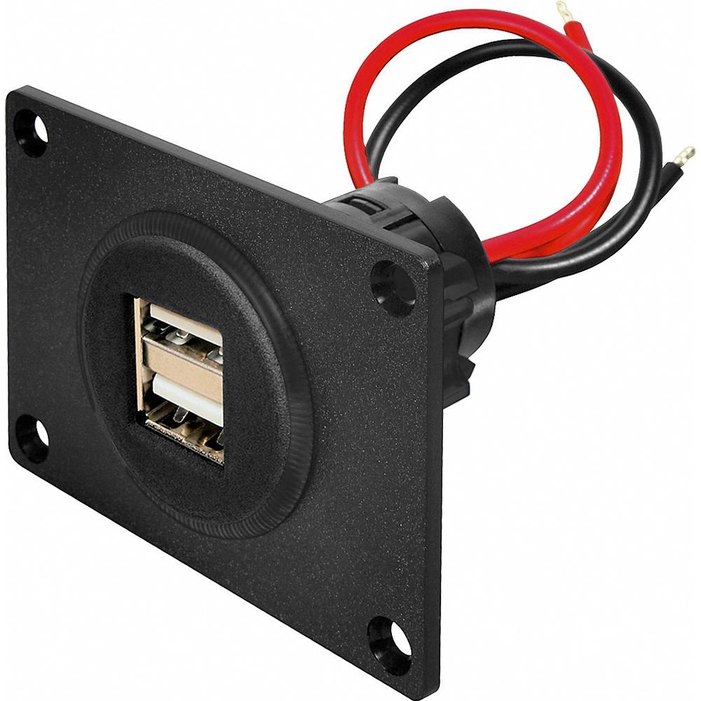 USB-Einbaudose 12 / 24 V mit Doppel-USB 2 x 2,5 A - Mit Montageplatte