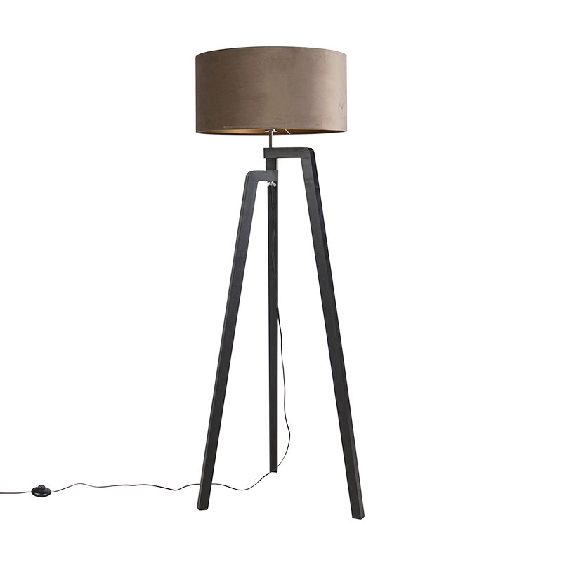 Vloerlamp tripod zwart met taupe kap en goud 50 cm - Puros