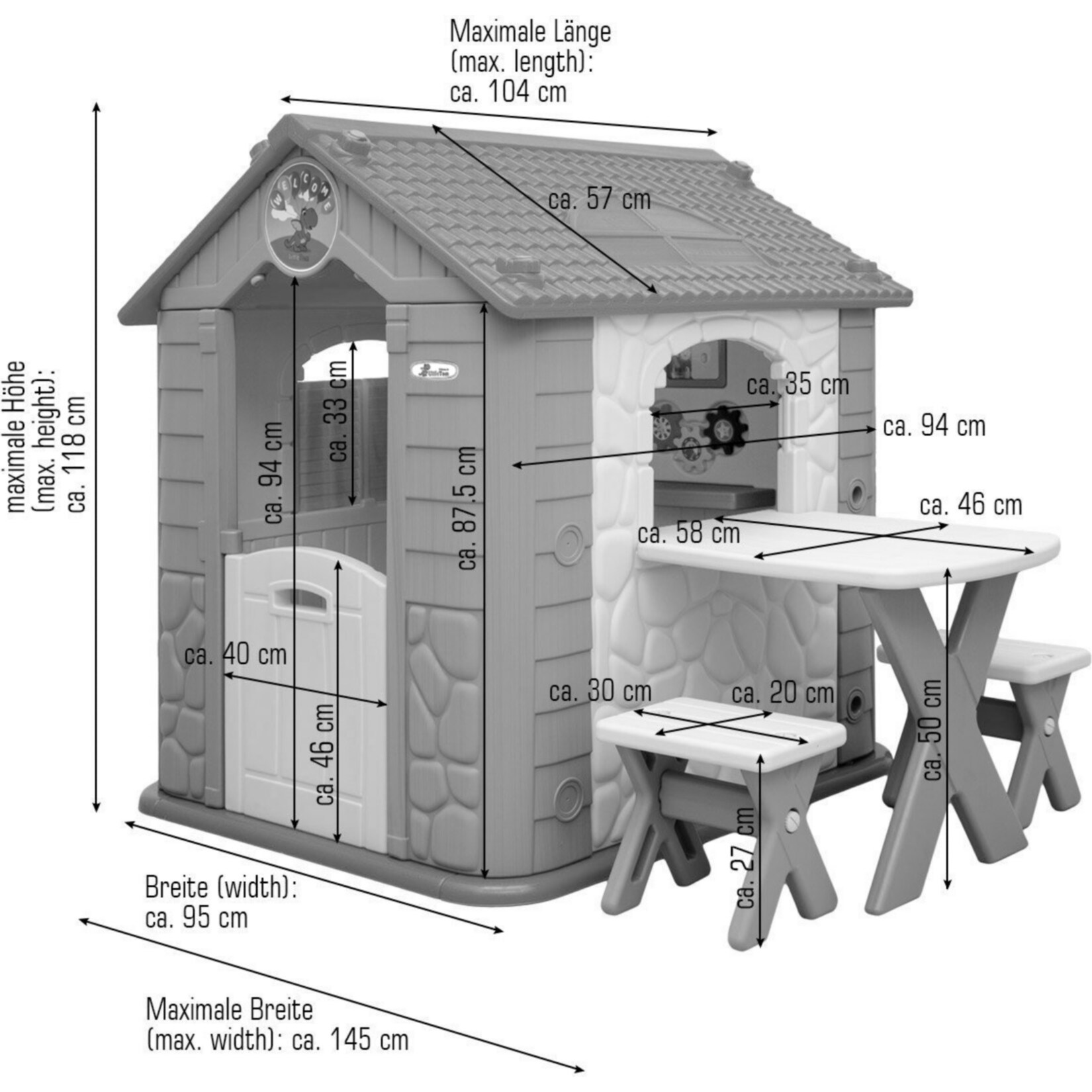 Kinder Spielhaus ab 1 - Garten Kinderhaus mit Tisch - Indoor Kinderspielhaus