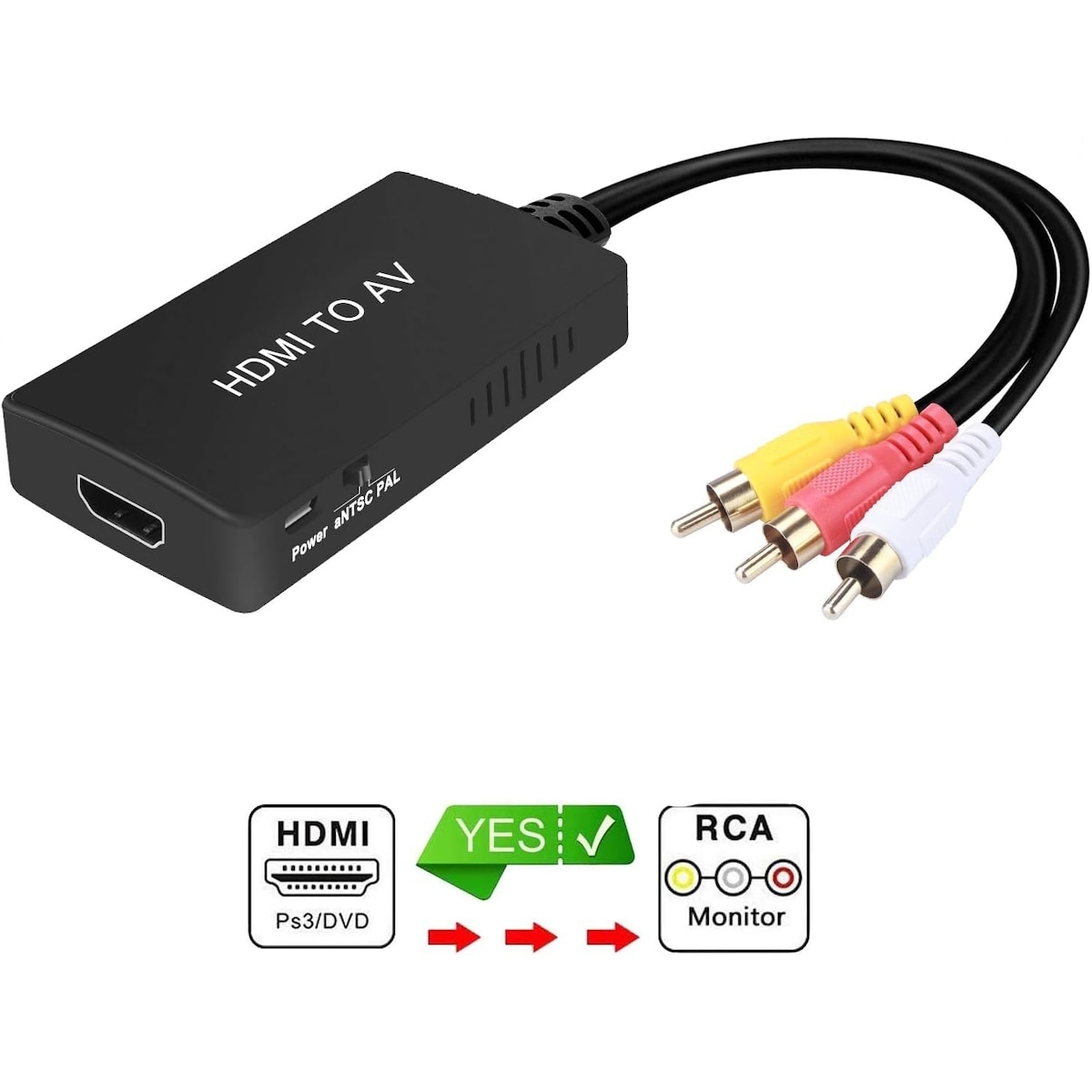 NÖRDIC HDMI til 3xrca CVBS kompositt videoadapter med lyd, oppløsning på opptil 1080p 1M