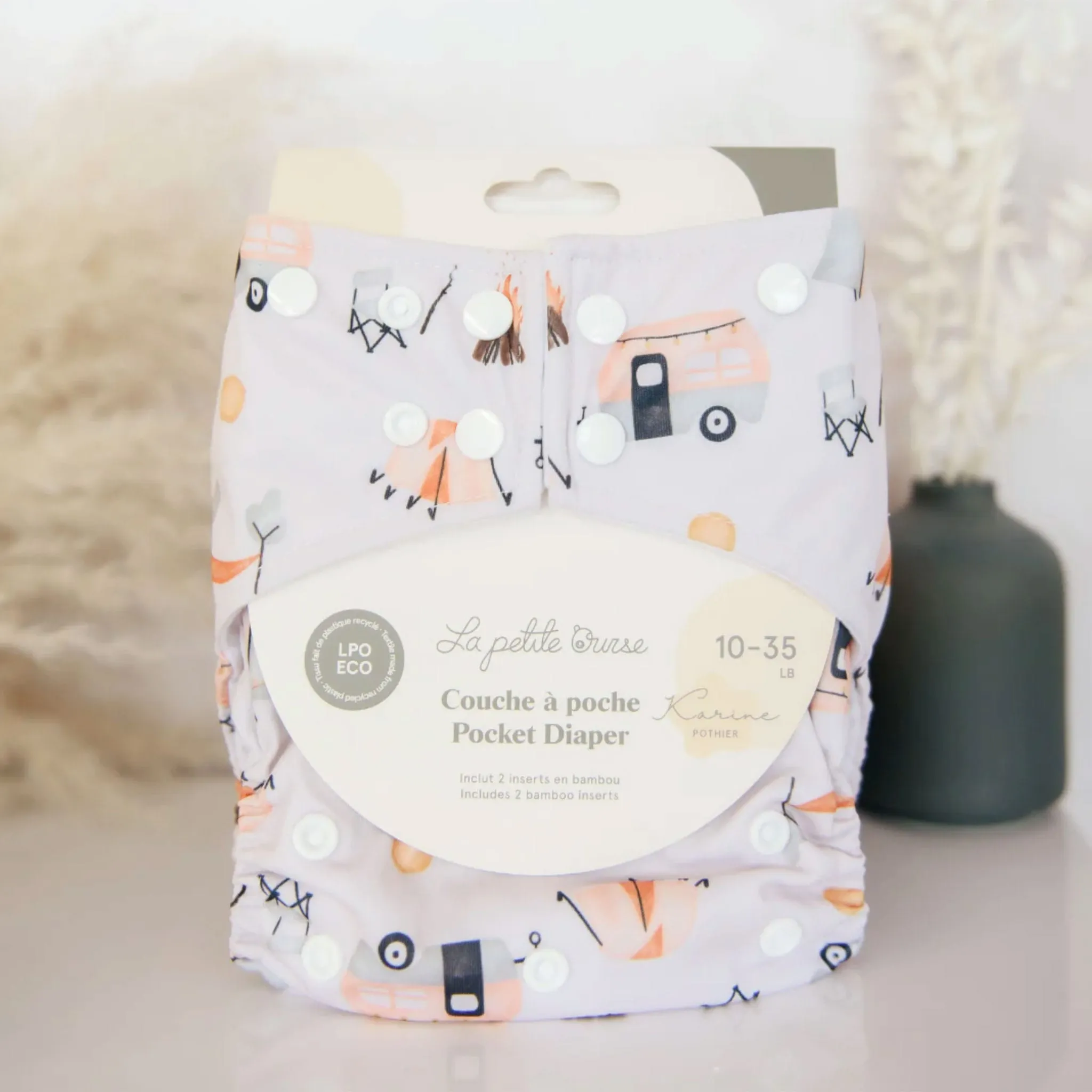 La Petite Ourse Couche Lavable 10-35lb - Petit Campeur (LPO x Karine Pothier)