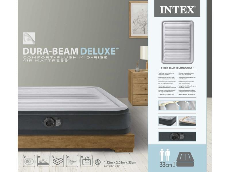 Intex Luftbett Dura Beam Deluxe Queen 152 x 203 x 33 cm Luftbett mit integrierter Pumpe