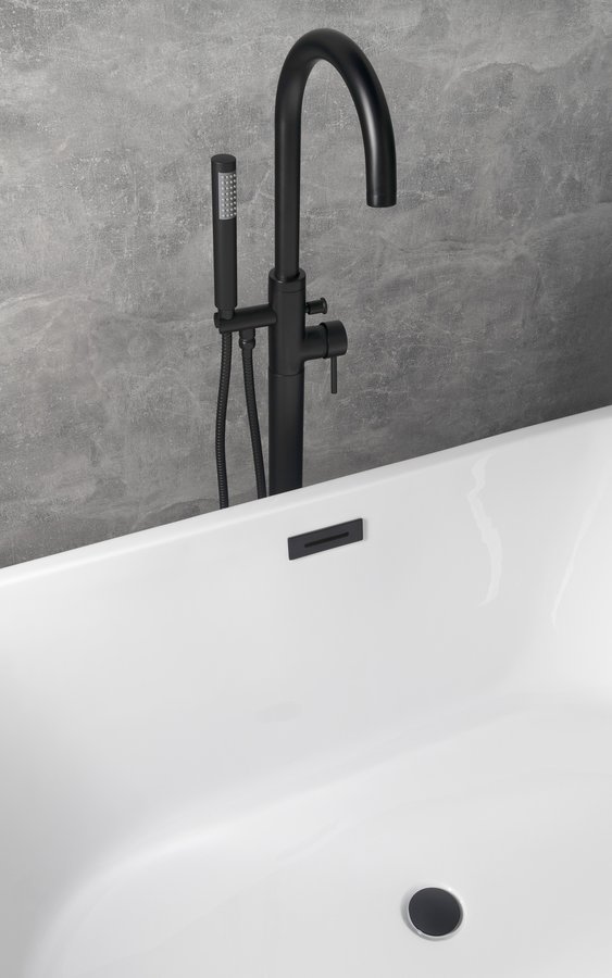 Aqualine bad set met overloop en afvoer zwart mat