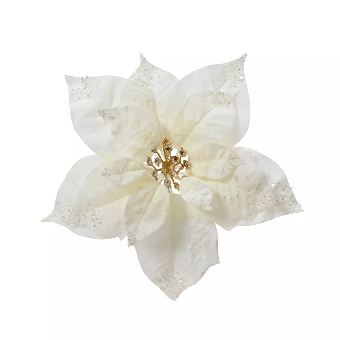 Poinsettia de Noël sur clip (D25 cm) Pureté pailletée Blanc