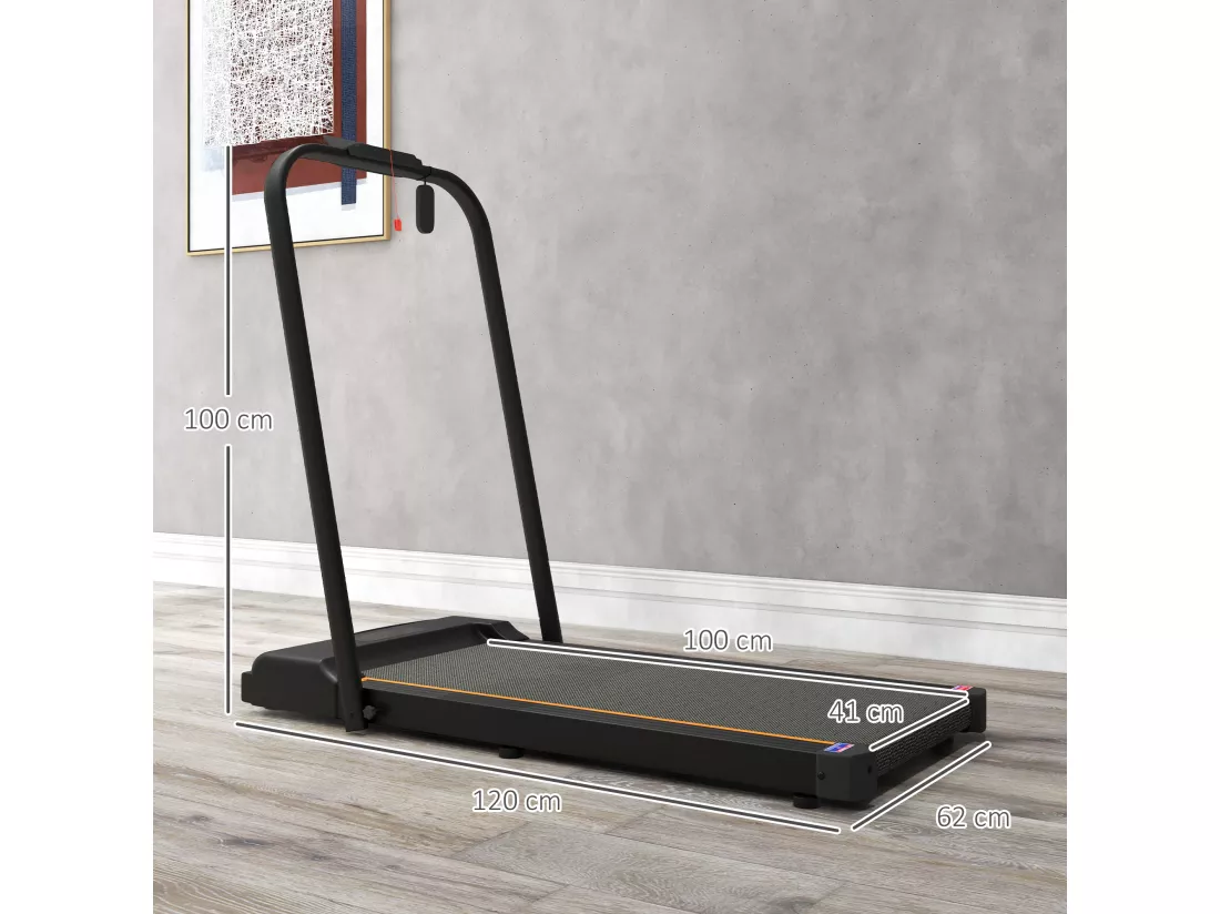 Tapis de marche électrique pliable 1800W - V. max. 6Km/h - écran LED multifonction, télécommande, support iPad - orange noir