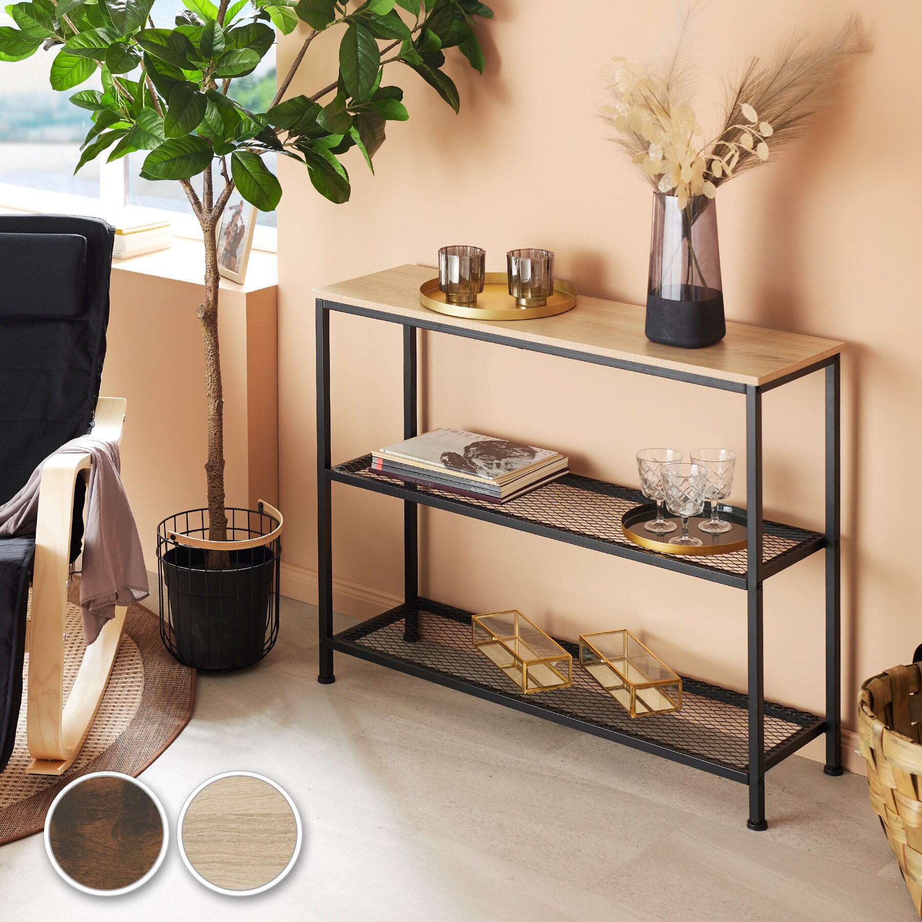 tectake® Konsolentisch, Industrial Style, mit Ablage und 2 Gitterablagen, 100 x 30 x 81 cm