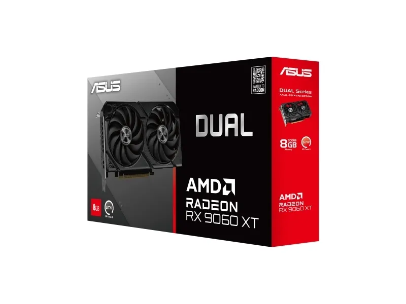 ASUS Dual Radeon RX9060XT 8GB - Grafikkort - Radeon RX 9060 XT - 8 GB GDDR6 - PCI Express 5.0 - HDMI, 2 x DisplayPort - boks