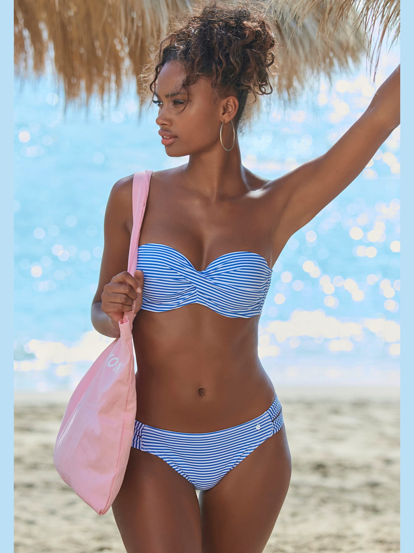 Maillot de bain bandeau à armatures motif rayé marin
