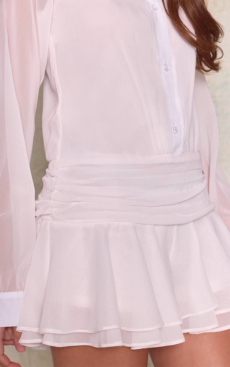 Blanc Combi-short Chemise En Mousseline À Manches Longues
