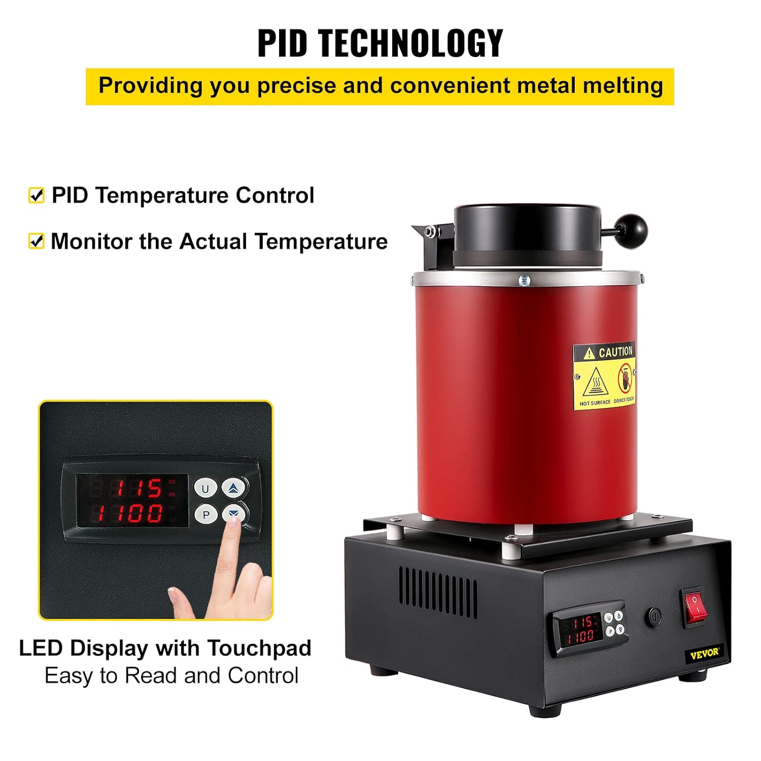VEVOR Goldschmelzofen 1350 W 1150 ℃ Max. Temperatur, digitaler elektrischer Schmelzofen 3 kg Keramiktiegel mit Barrenmatrize & Handschuhen, zur Verarbeitung von Gold Silber Kupfer Aluminium rot
