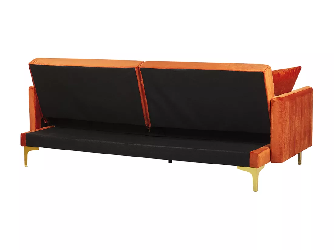 Canapé convertible 3 places en velours orange LUCAN