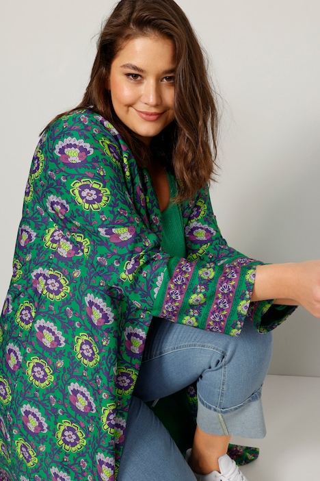 Kaftan, floraler Druck, offene Form, Langarm